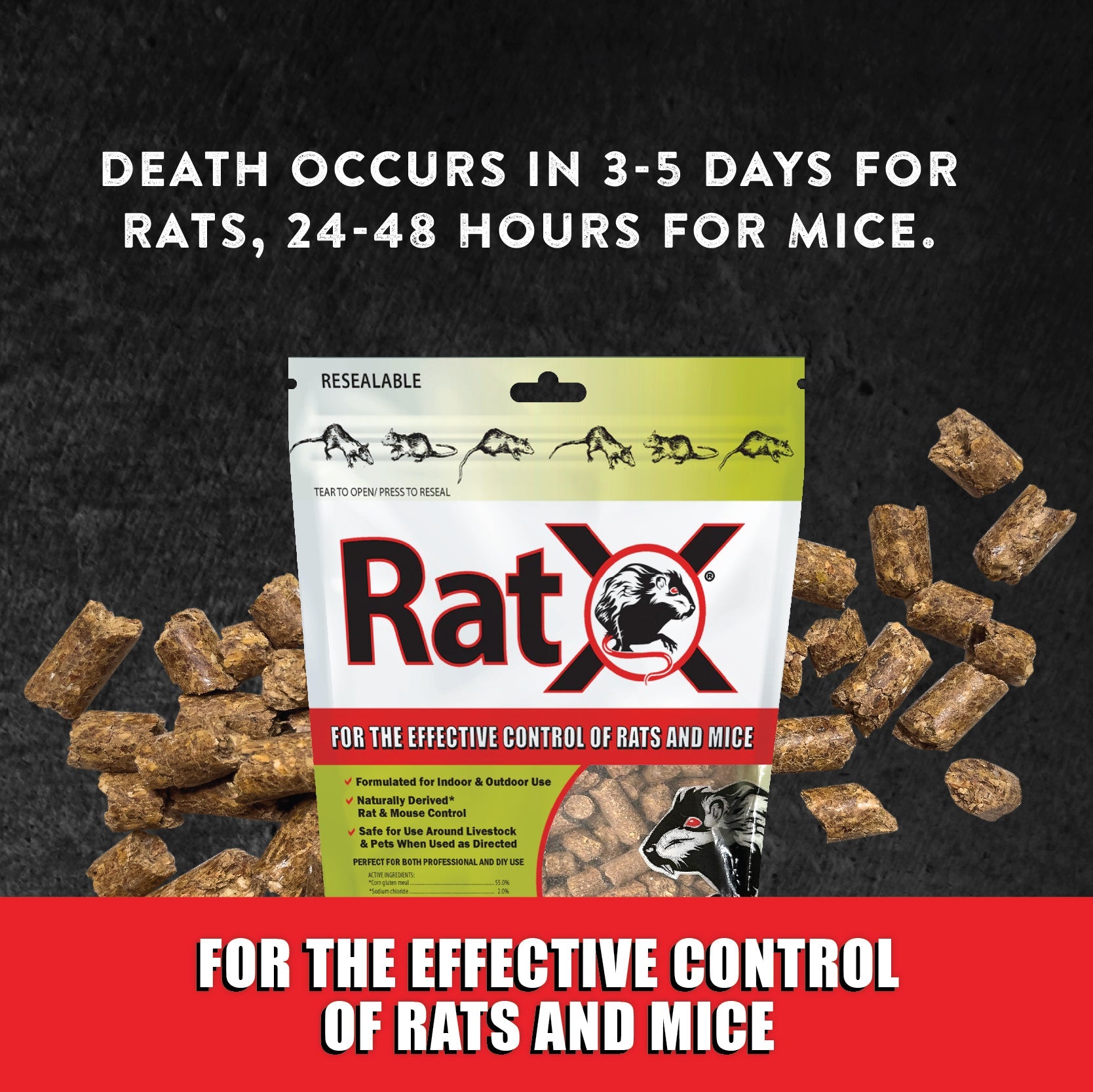 Raticide Rats & Souris - Pat'Appât forte infestation 150gs , boite de 15 x  10grs